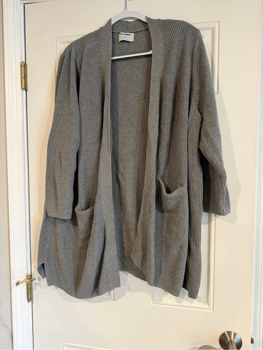 Old Navy Light Gray Open-Front Ribbed Cardigan with Pockets